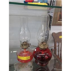 2 Vintage oil lamps with chimneys