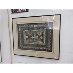 Framed Fijian Tapa bark art