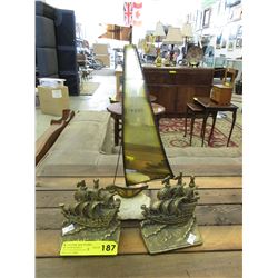 Brass ship bookends & statue