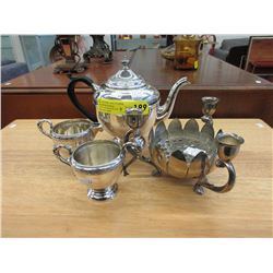 Silver plated tea set & centerpiece bowl