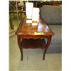 Image 1 : Vintage - Wood side table with leather insert top