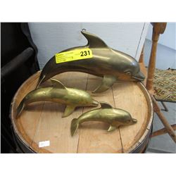 3 Brass dolphin statues
