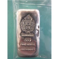 100 Gram "Scottsdale Mint"  .999 Silver Loaf Bar