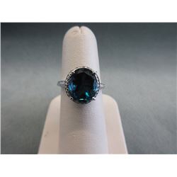 Blue Quartz & Diamond Ring - Sterling Silver