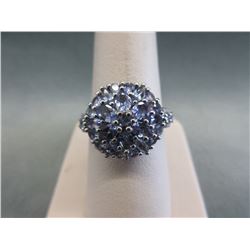 Tanzanite & Diamond Cluster Ring - Sterling Silver