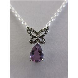 Amethyst & Diamond-set Pendant & chain