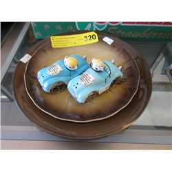 3 Vintage plates & salt & pepper shakers