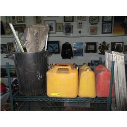 Stihl accessories, 4 jerry cans & a lawn mower bag