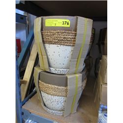 2 Sets of ceramic plant pots with trays