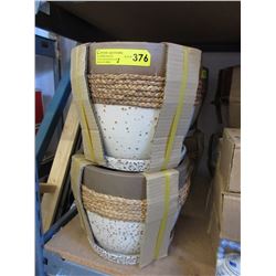 2 Sets of ceramic plant pots with trays