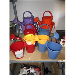 9 Galvanized Watering Cans & Plant Holders