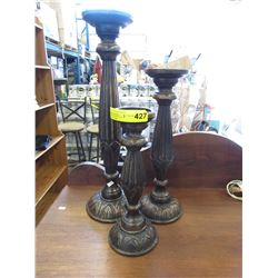 3 Wood pillar candle holders - used