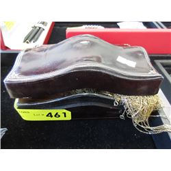 Leather covered trinket box & contents