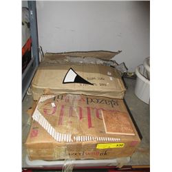 Case of glazed wall tiles & case of garden stakes