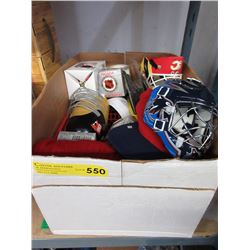 Box of sports memorabilia