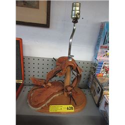 Wood & leather saddle lamp