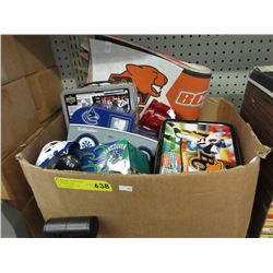 Box of sport collectibles