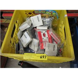 Milk crate of assorted goods