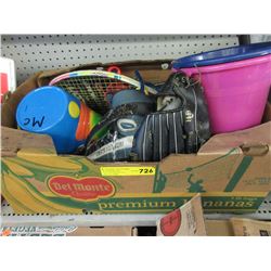 Box lot of used toys & sports gear