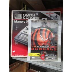 Bengals wall clock & typewriter