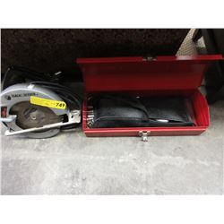 Circular saw & small tool box & contents - used