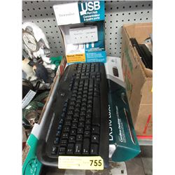 New - USB 4 port hub & used Logitech keyboard