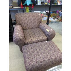 Upholstered arm chair with matching foot stool