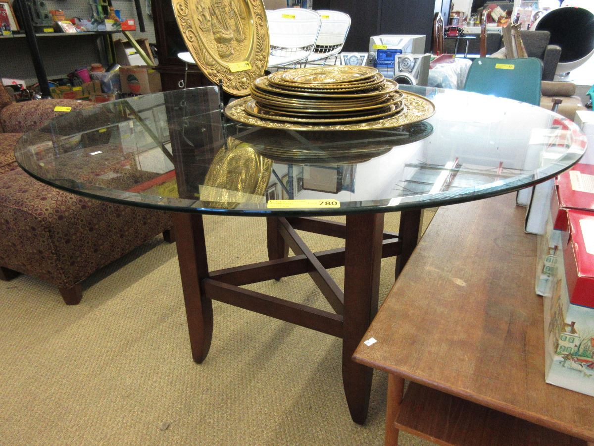 Modern glass topped dining table - used
