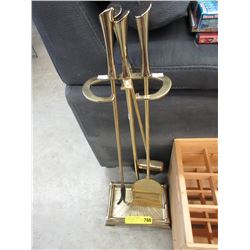 Brass fireplace tools on stand - used