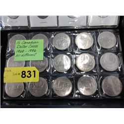 15 Canadian One Dollar coins