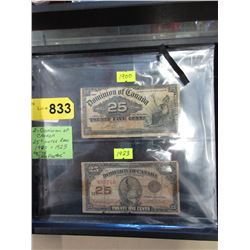 2 Canadian 1900's "Shinplaster" banknotes