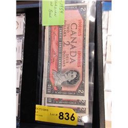 4 Canadian 1954 $2 bank notes