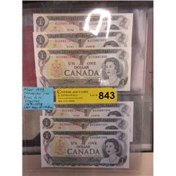 6 x 1973 Canadian $1 bills in sequence