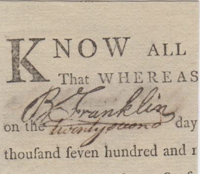 Benjamin Franklin Cut Signature