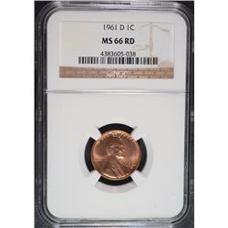 1961-D LINCOLN CENT, NGC MS-66 RED  BETTER DATE