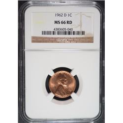 1962-D LINCOLN CENT, NGC MS-66 RED