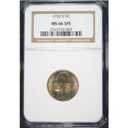1950-D JEFFERSON NICKEL, NGC MS-66 5-FULL STEPS!!