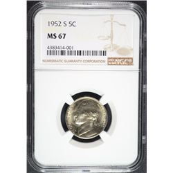 1952-S JEFFERSON NICKEL, NGC MS-67