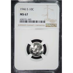 1946-S ROOSEVELT DIME, NGC MS-67