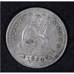 1854 ARROWS SEATED LIBERTY QUARTER AU/BU