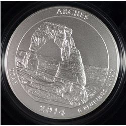 2014 America the Beautiful Five Ounce Silver Uncirculated Coin  ARCHES NATL PARK