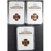 Image 1 : 1964, 1969-D & 1970 LINCOLN CENTS, NGC MS-66 RED