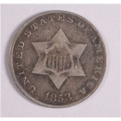 1853 3 CENT SILVER FINE