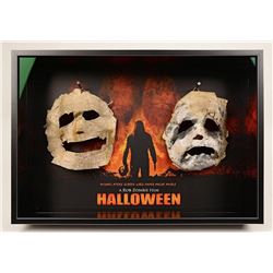 HALLOWEEN YOUNG MICHAEL MYERS PAPER MACHE MASK LOT OF TWO FRAMED