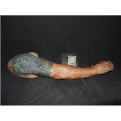 SEVERED ARMATURED SILICONE ARM WITH TATTOO AND CUTS