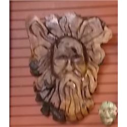 **S.T.O.A.*** UNIQUE  HAND CRAFTED CHAINSAWS CARVING - ALL WOOD - TREE SPIRIT FACE  - ROUND - ESTIMA