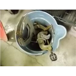 BUCKET OF CLAMPS, PIPE CUTTERS AND MORE