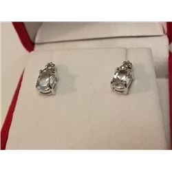 EARRINGS - NEW - STERLING SILVER WITH 1.50 CT BLUE TOPAZ AND DIAMOND ACCENTS - INCLUDES CERTIFICATE 