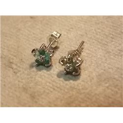 EARRINGS - NEW EMERALD & DIAMONDS SET IN STERLING SILVER FLOWER DESIGN SETTING  - 10 (2MM) EMERALD W