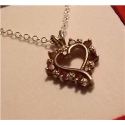 NECKLACE - RUBY & DIAMOND HEART STERLING SILVER PENDANT ON STERLING SILVER CHAIN - RETAIL ~$450